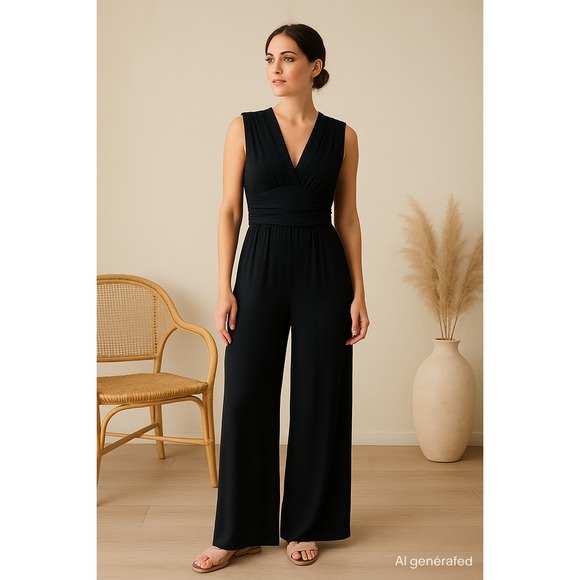 Cider Pants - Cider Womens Jumpsuit Size S Black Sleeveless Wide Leg Ribbed Chic Minimalist